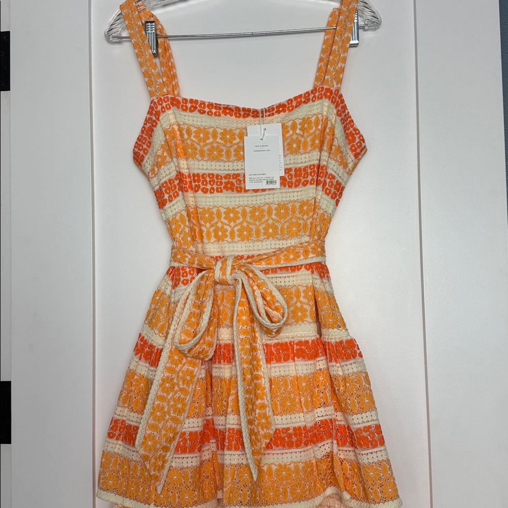 Zimmermann Orange and Cream Tiered Maxi Dress with Waist Tie - Picture 5 of 5